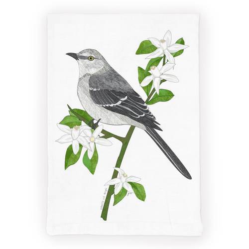 Mockingbird and Orange Blossom Tea Towel