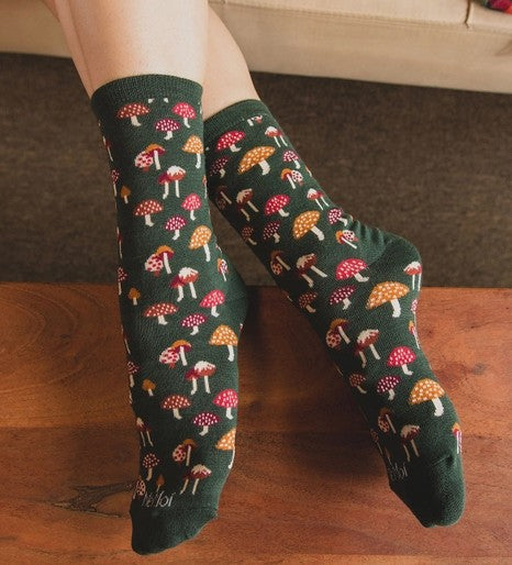 Mushroom Bamboo Crew Socks (size 9-11)