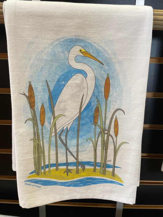 Egret & Cattails Tea Towel
