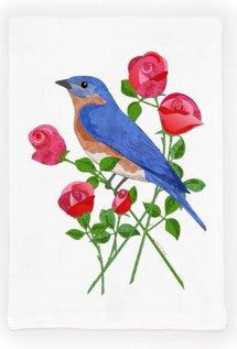 Blue Bird and Roses Tea Towel