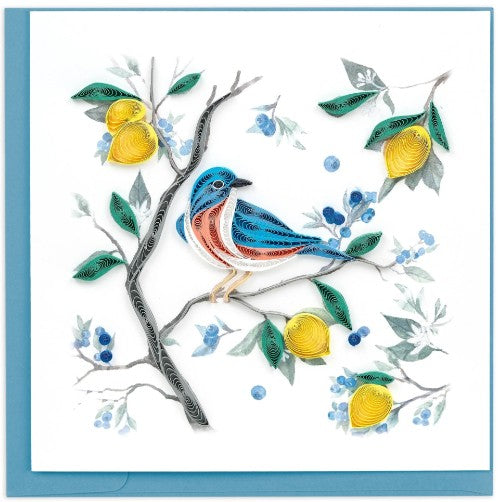 Bluebird with Lemons & Blueberries Greeting Card QC