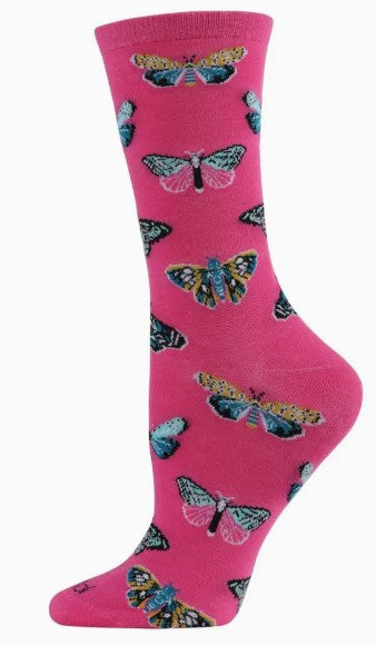 Butterfly Bamboo Crew Socks Pink (Size 9-11)