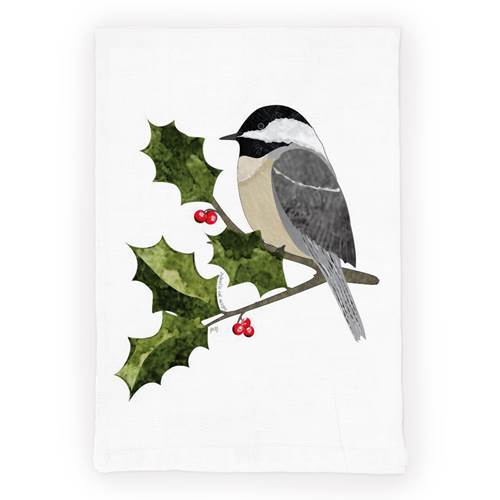 Chickadee and Holly Tea Towel