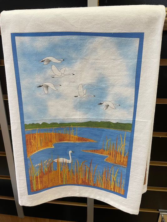 Tea Towel Tundra Swan on Marsh