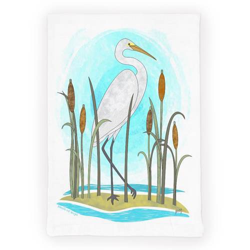 Egret & Cattails Tea Towel