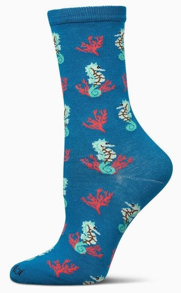 Women's Seahorses Bamboo Crew Adult Socks 9-11 size